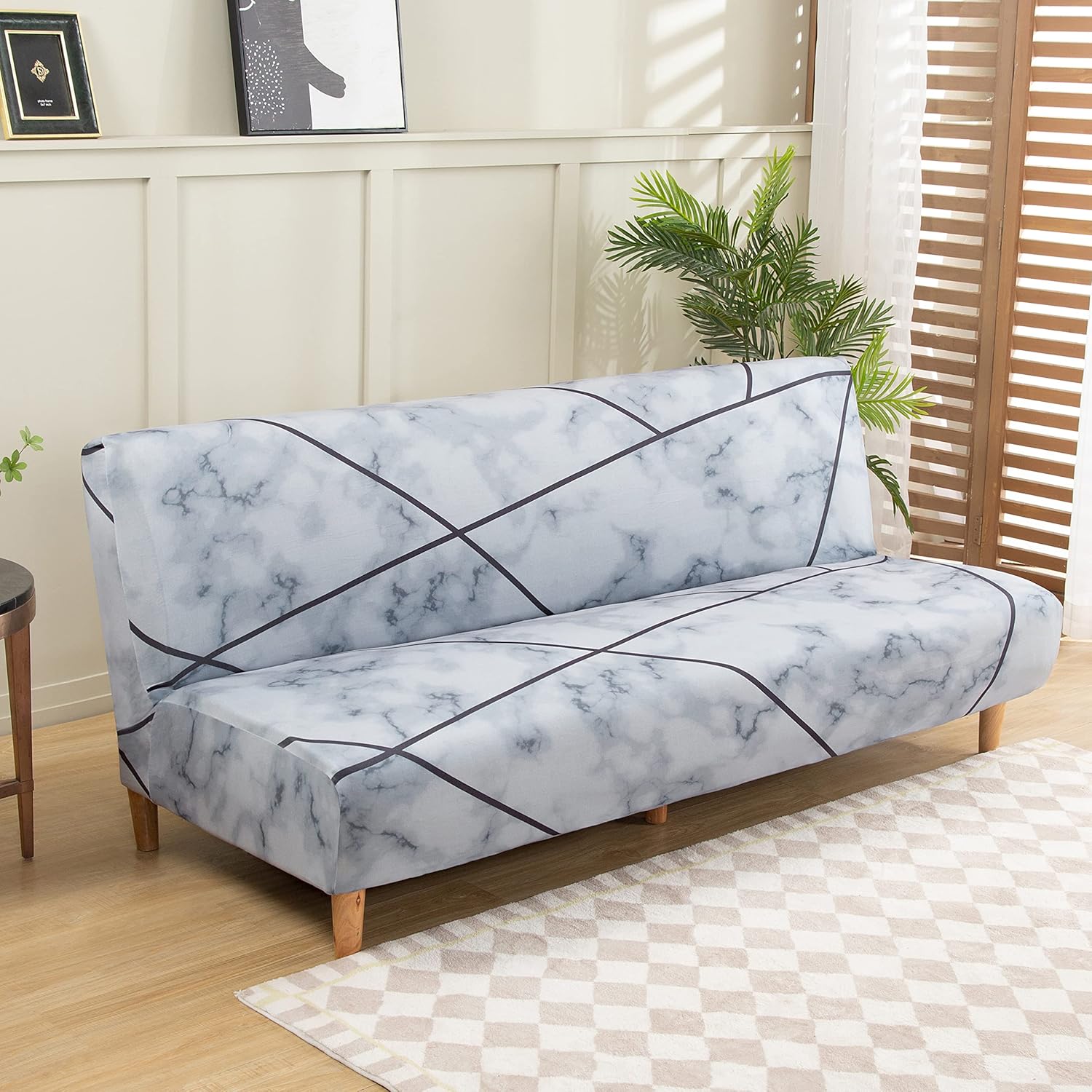 Linen Blue Armless Sofa Bed Cover