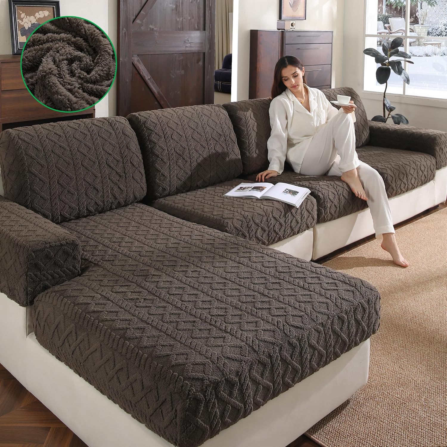 Couch Cushion Covers, Super Soft Thicker Fleece Sofa Cover Stretch Sectional Sofa Slipcover Washable Pet Friendly Anti-Slip Stain Resistant Furniture Cover for Home(1 Back Cover,Dark Gray)