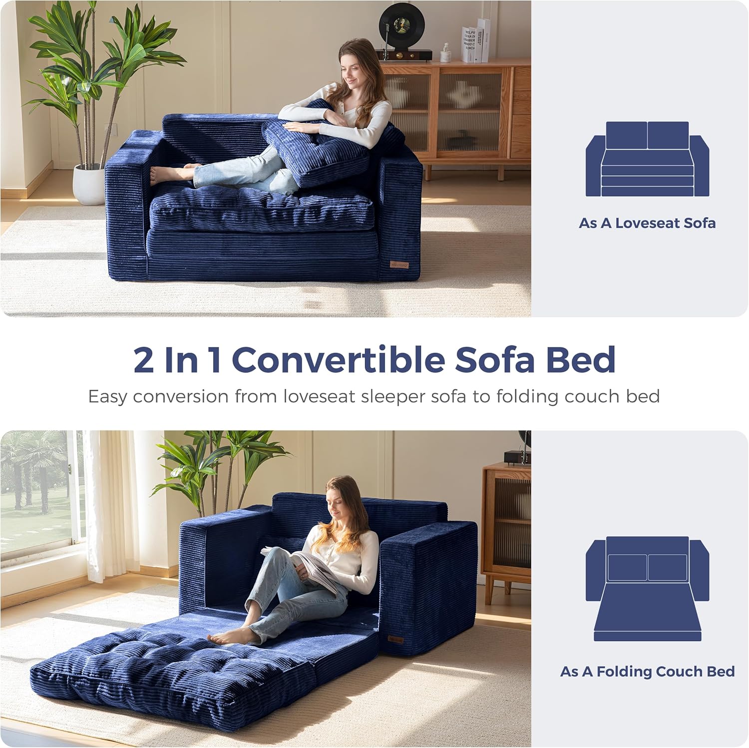 Convertible Sofa Bed, Pull Out Loveseat