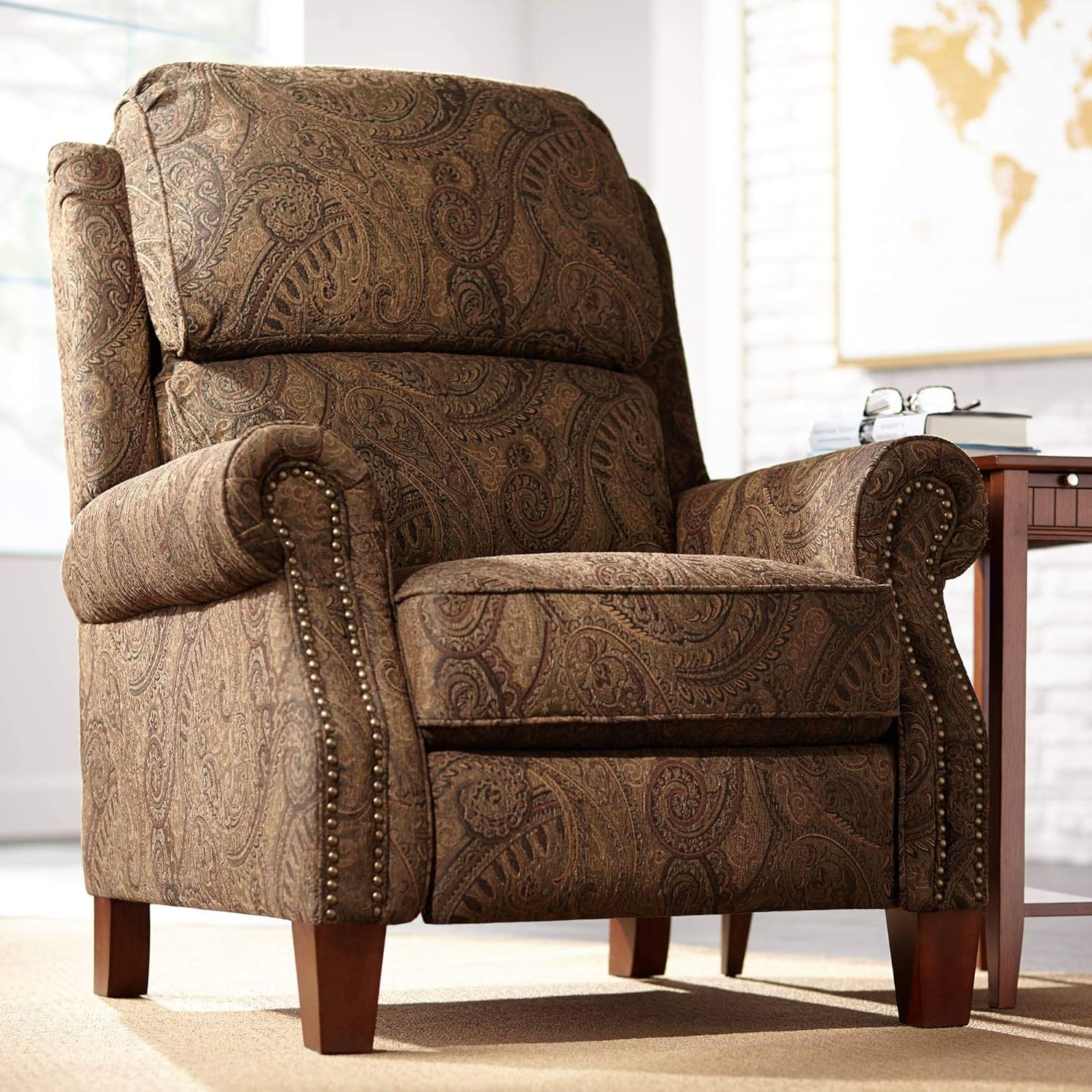 Warm Brown Paisley Patterned Recliner Chair