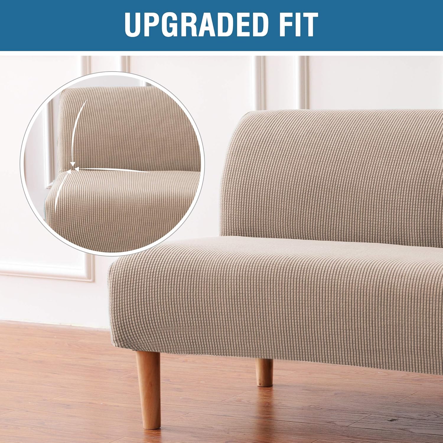 H.VERSAILTEX Armless Futon Cover Stretch Sofa Bed Slipcover Protector Elastic Feature Rich Textured High Spandex Small Checks Jacquard Fabric Futon Cover, Machine Washable, Sage