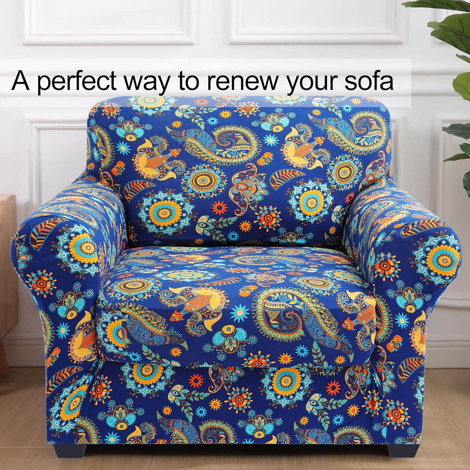 hyha Couch Covers, Chair/Sofa Covers, Floral Pattern, Stretch, Printed, 2 Pieces, Armchair Slipcover, Separate Couch Cushion Slipcover, Furniture Protector for Dogs(Armchair, Paisley Floral)