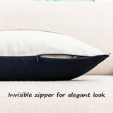 Farmhouse Rustic Pillow Covers 18x18 Cotton Boho Pillowcase, Modern Faux Leather Accent Cushion Cover for Living Room Sofa Bed Couch, Navy and White (Pack of 2,Cover ONLY)